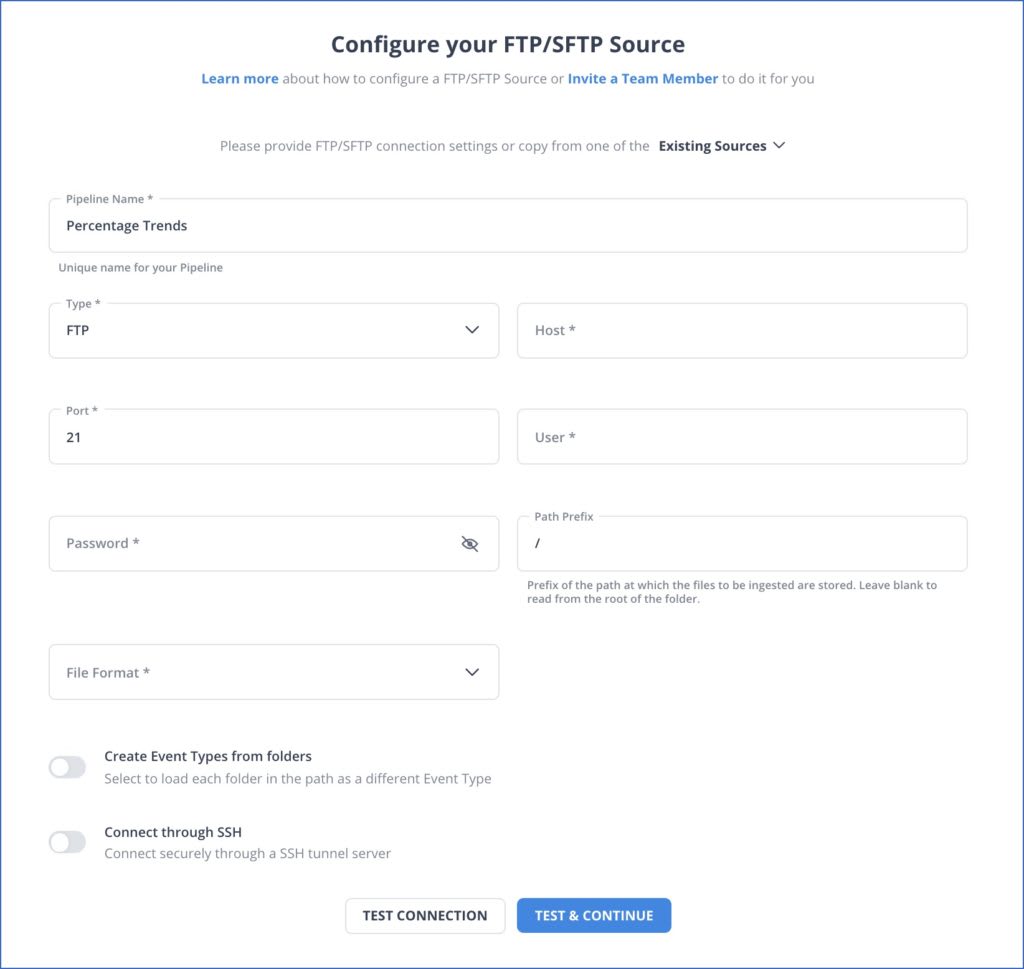 FTP to Redshift: Configure Source